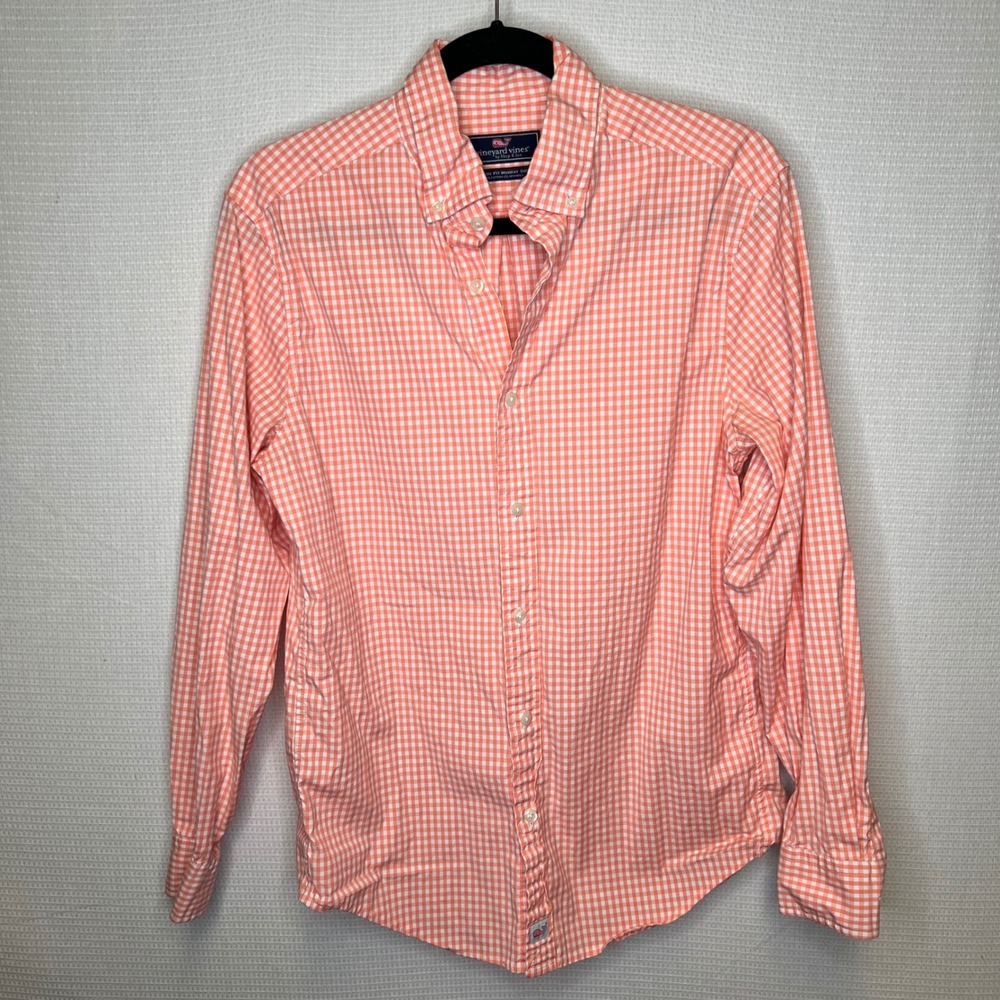 Vineyard Vines Mens Classic Fit Murray Shirt Orange Gingham Button Down Small - Picture 2 of 4